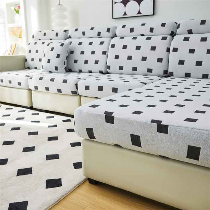 91家纺网 家纺一手货源 找家纺 逐日 2023新款云朵绒-黑白系列沙发笠 黑白-方格