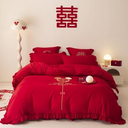 91家纺网 家纺一手货源 找家纺 （总）2025新款磨毛时尚花边款床裙婚庆四件套