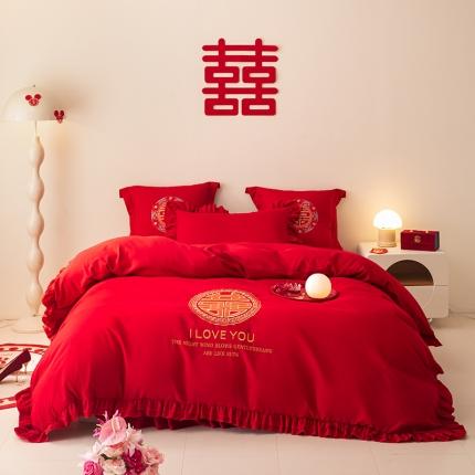 91家纺网 家纺一手货源 找家纺 （总）2025新款磨毛时尚花边款床裙婚庆四件套