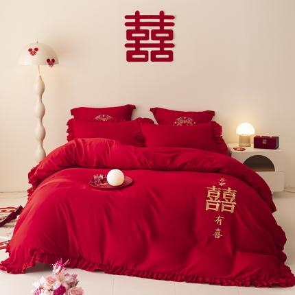 91家纺网 家纺一手货源 找家纺 （总）2025新款磨毛时尚花边款床裙婚庆四件套