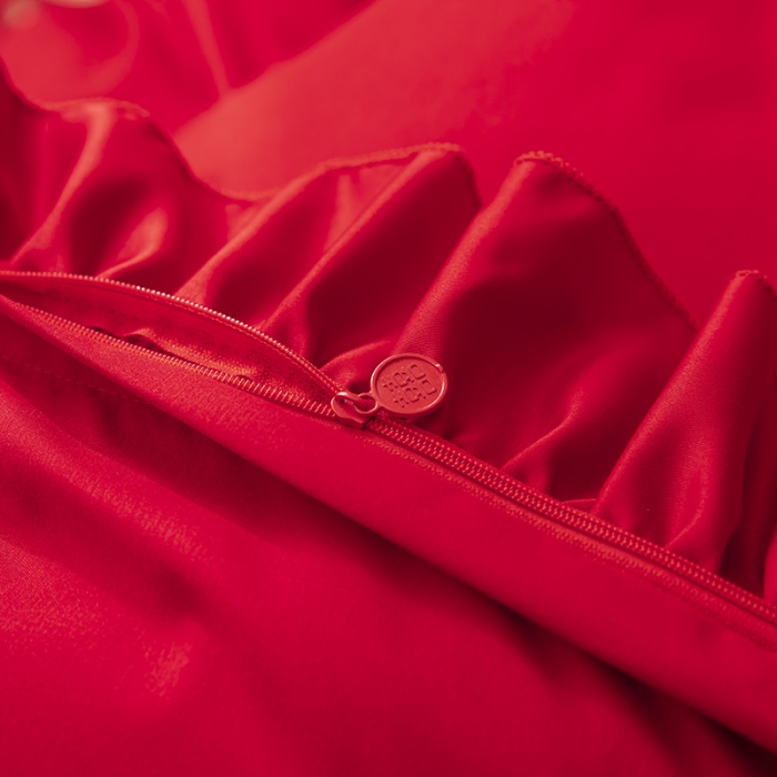 91家纺网 家纺一手货源 找家纺 2025新款磨毛时尚花边款床裙婚庆四件套 花边款-双喜