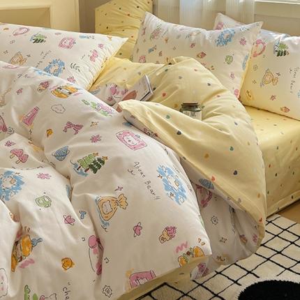 91家纺网 家纺一手货源 找家纺 瑞莱2024春季13372全棉印花四件套-卡通系列开心生活