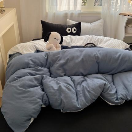 91家纺网 家纺一手货源 找家纺 (总) 花伞 2023新款大眼毛巾绣纯色拼色水洗云朵棉四件套