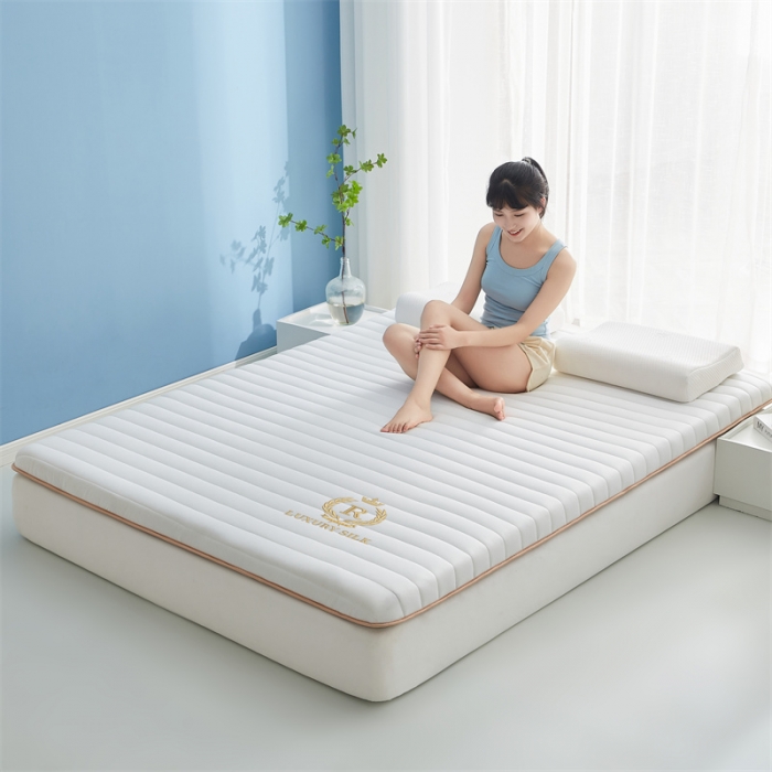 91家纺网 家纺一手货源 找家纺 鹿辉 2025新款牛奶丝烫画单边床垫 皇冠直线白