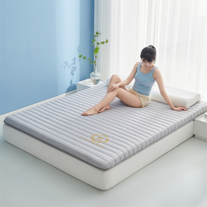 91家纺网 家纺一手货源 找家纺 鹿辉 2025新款牛奶丝烫画单边床垫 皇冠直线灰