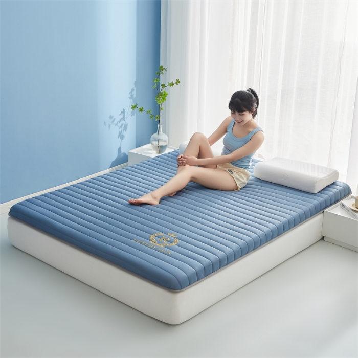 91家纺网 家纺一手货源 找家纺 鹿辉 2025新款牛奶丝烫画单边床垫 皇冠直线蓝