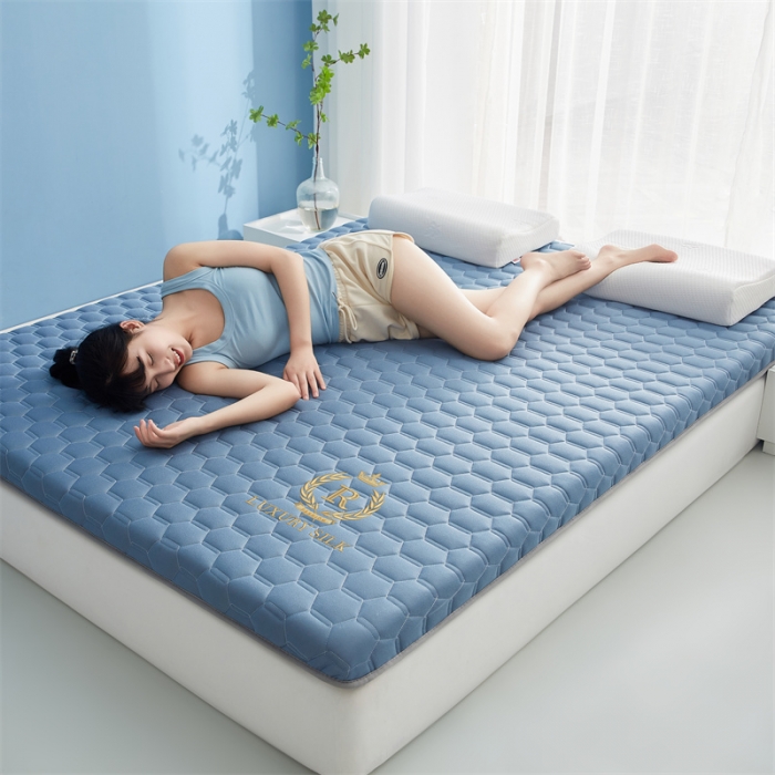 91家纺网 家纺一手货源 找家纺 鹿辉 2025新款牛奶丝烫画单边床垫 皇冠足球蓝