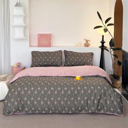 91家纺网 家纺一手货源 找家纺 佰织鑫（会员-5元） 2023新款高温砂洗棉加绒棉花床盖四件套 复古玫瑰