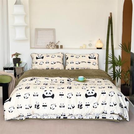 91家纺网 家纺一手货源 找家纺 佰织鑫（会员-5元） 2023新款高温砂洗棉加绒棉花床盖四件套 可爱熊猫