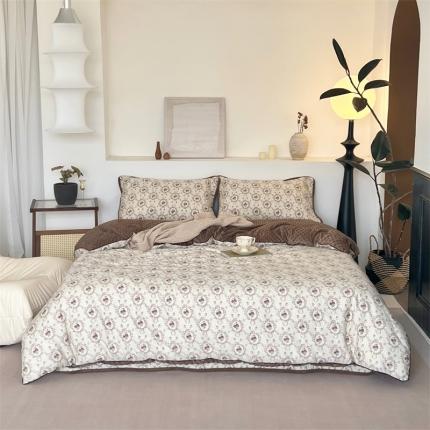 91家纺网 家纺一手货源 找家纺 佰织鑫（会员-5元） 2023新款高温砂洗棉加绒棉花床盖四件套 玛丽娜