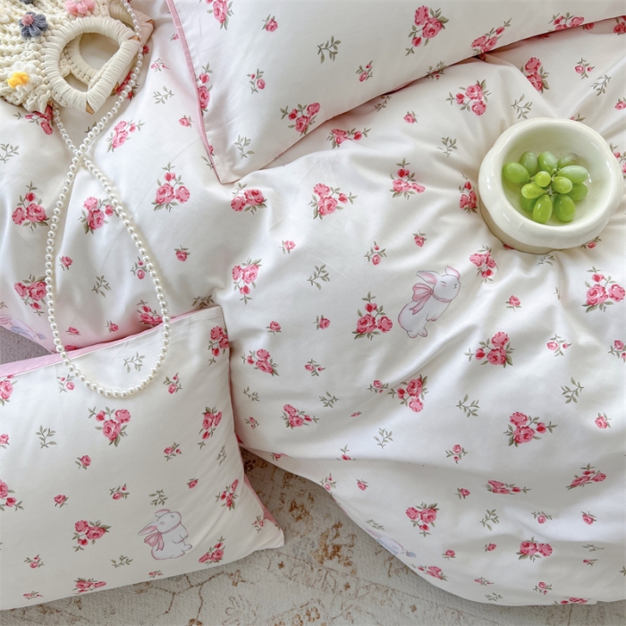 91家纺网 家纺一手货源 找家纺 时年 2023新款热爱生活·全棉系列第三期 玫瑰小兔