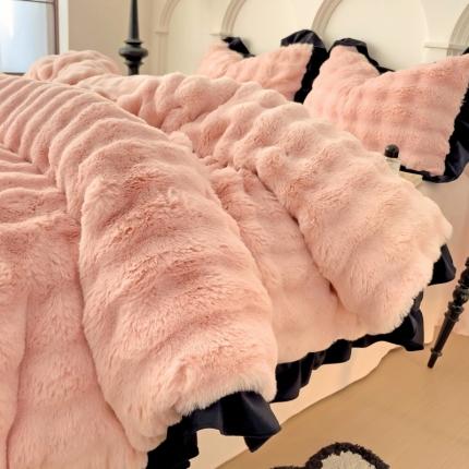 迪欧芙 2023新款泡泡兔兔牛奶绒四件套 粉色