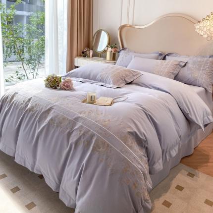 91家纺网 家纺一手货源 找家纺 （总） 【网红直播爆款】夏季长绒棉四件套纯色纯棉全棉刺绣简约大气天丝棉床单床笠款床上用品