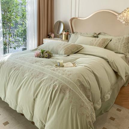 91家纺网 家纺一手货源 找家纺 （总） 【网红直播爆款】夏季长绒棉四件套纯色纯棉全棉刺绣简约大气天丝棉床单床笠款床上用品