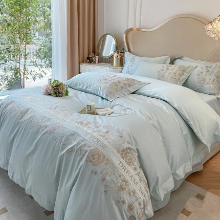 91家纺网 家纺一手货源 找家纺 （总） 【网红直播爆款】夏季长绒棉四件套纯色纯棉全棉刺绣简约大气天丝棉床单床笠款床上用品