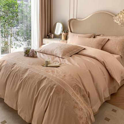 91家纺网 家纺一手货源 找家纺  【网红直播爆款】夏季长绒棉四件套纯色纯棉全棉刺绣简约大气天丝棉床单床笠款床上用品 拿铁咖