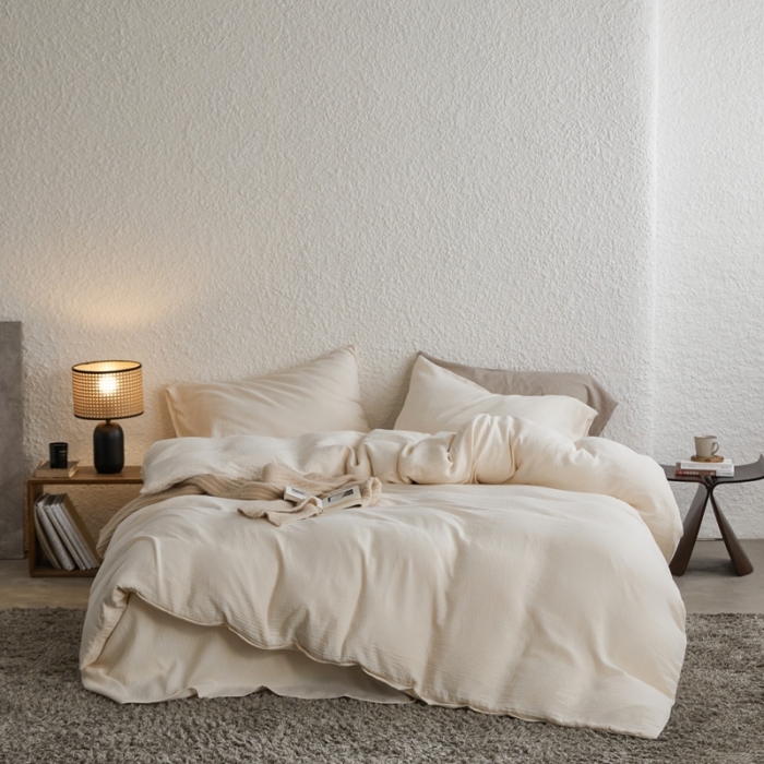 91家纺网 家纺一手货源 找家纺 （总）安莱生活2024新款绉纱美拉德色纯色四件套单品系列