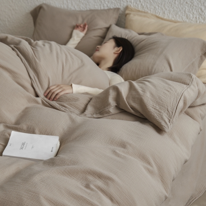 91家纺网 家纺一手货源 找家纺 安莱生活2024款绉纱美拉德色纯色四件套单品系列 伯爵