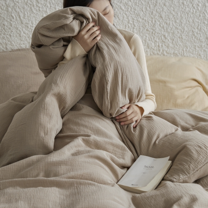 91家纺网 家纺一手货源 找家纺 安莱生活2024款绉纱美拉德色纯色四件套单品系列 伯爵