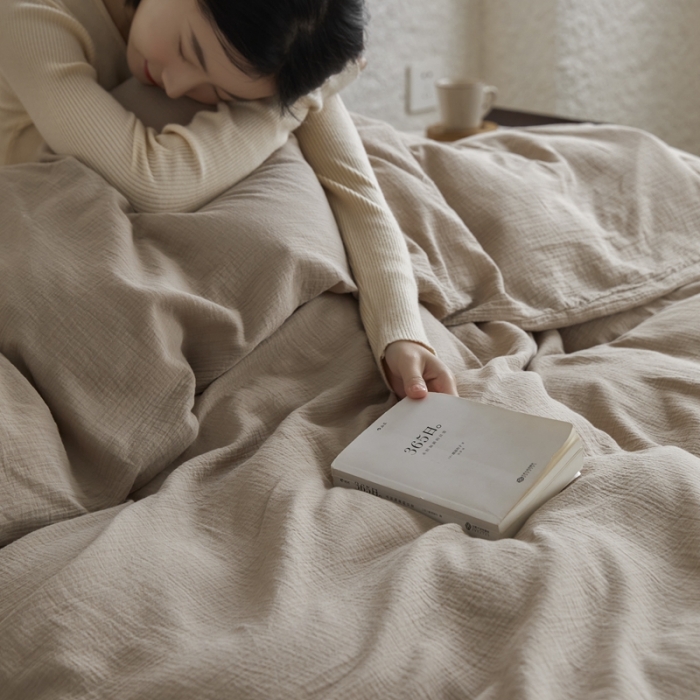 91家纺网 家纺一手货源 找家纺 安莱生活2024款绉纱美拉德色纯色四件套单品系列 伯爵