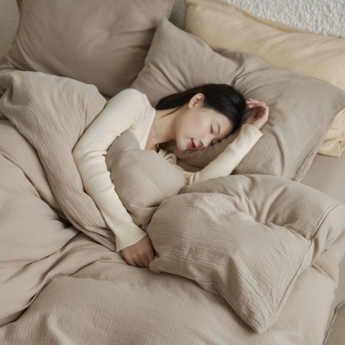 91家纺网 家纺一手货源 找家纺 安莱生活2024款绉纱美拉德色纯色四件套单品系列 伯爵