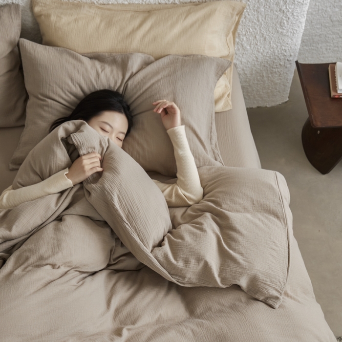 91家纺网 家纺一手货源 找家纺 安莱生活2024款绉纱美拉德色纯色四件套单品系列 伯爵