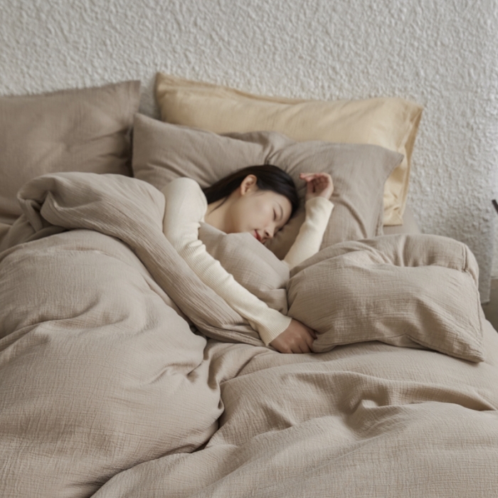 91家纺网 家纺一手货源 找家纺 安莱生活2024款绉纱美拉德色纯色四件套单品系列 伯爵