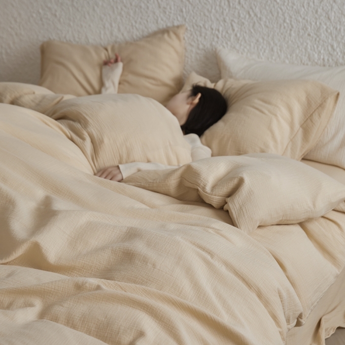 91家纺网 家纺一手货源 找家纺 安莱生活2024款绉纱美拉德色纯色四件套单品系列 曲奇