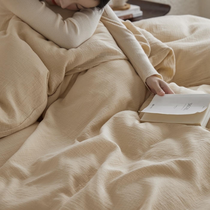 91家纺网 家纺一手货源 找家纺 安莱生活2024款绉纱美拉德色纯色四件套单品系列 曲奇