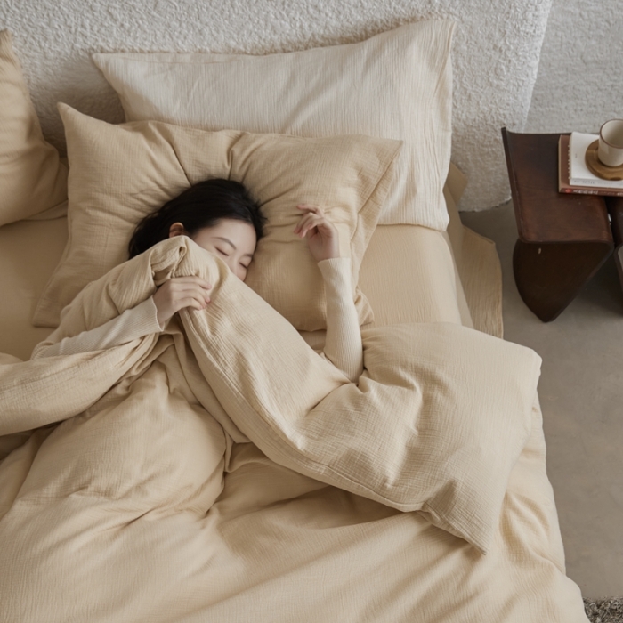 91家纺网 家纺一手货源 找家纺 安莱生活2024款绉纱美拉德色纯色四件套单品系列 曲奇