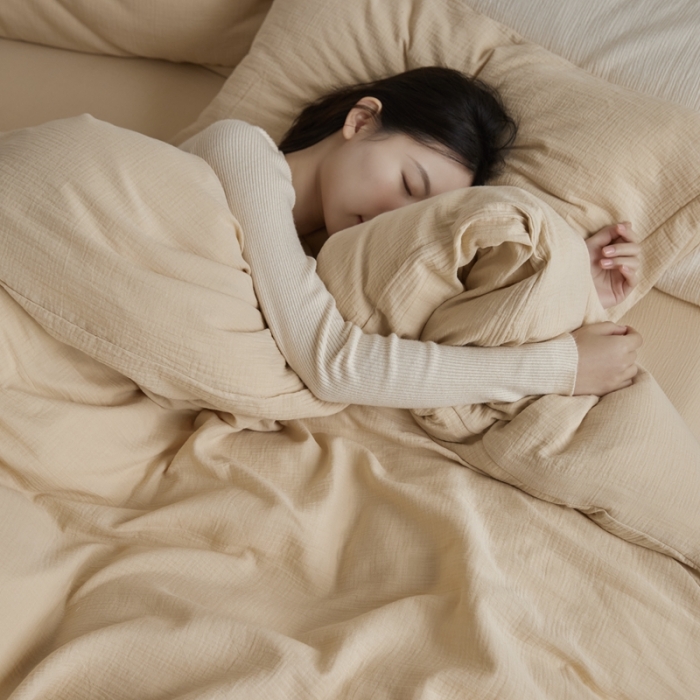 91家纺网 家纺一手货源 找家纺 安莱生活2024款绉纱美拉德色纯色四件套单品系列 曲奇