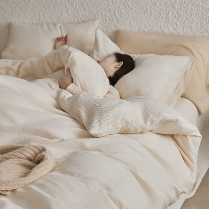 91家纺网 家纺一手货源 找家纺 安莱生活2024款绉纱美拉德色纯色四件套单品系列 芝士