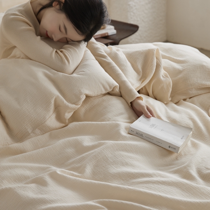 91家纺网 家纺一手货源 找家纺 安莱生活2024款绉纱美拉德色纯色四件套单品系列 芝士