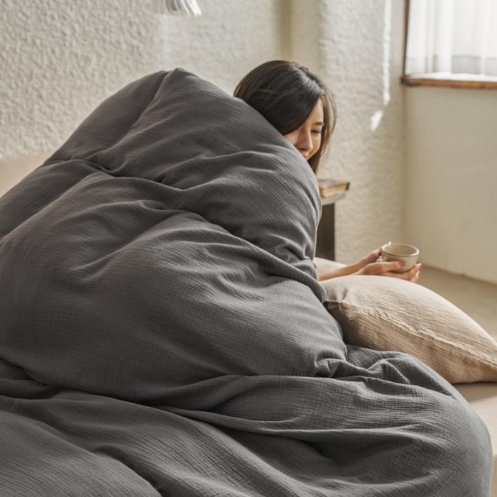 91家纺网 家纺一手货源 找家纺 安莱生活2024款绉纱美拉德色混搭四件套单品系列 黑巧+伯爵+曲奇伯爵