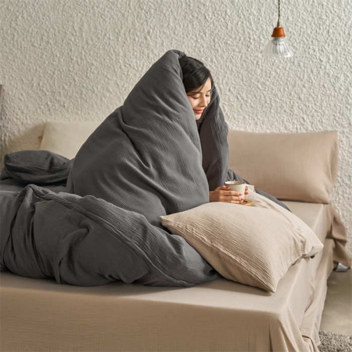 91家纺网 家纺一手货源 找家纺 安莱生活2024款绉纱美拉德色混搭四件套单品系列 黑巧+伯爵+曲奇伯爵