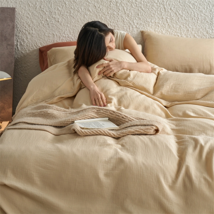 91家纺网 家纺一手货源 找家纺 安莱生活2024款绉纱美拉德色混搭四件套单品系列 曲奇+黑巧+曲奇太妃