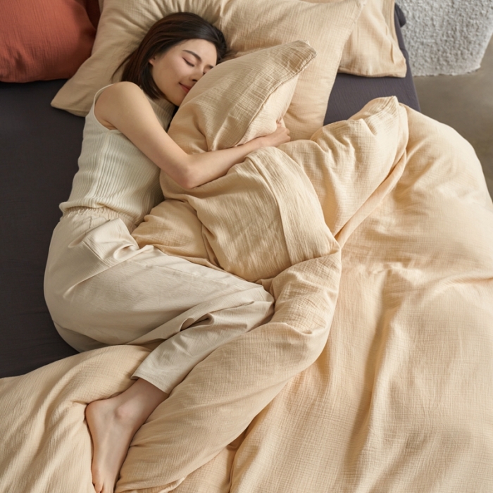 91家纺网 家纺一手货源 找家纺 安莱生活2024款绉纱美拉德色混搭四件套单品系列 曲奇+黑巧+曲奇太妃