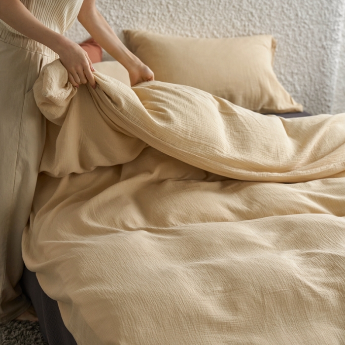 91家纺网 家纺一手货源 找家纺 安莱生活2024款绉纱美拉德色混搭四件套单品系列 曲奇+黑巧+曲奇太妃