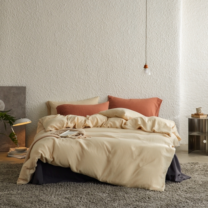 91家纺网 家纺一手货源 找家纺 安莱生活2024款绉纱美拉德色混搭四件套单品系列 曲奇+黑巧+曲奇太妃