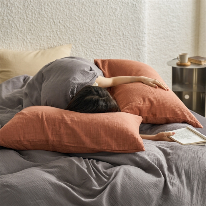 91家纺网 家纺一手货源 找家纺 安莱生活2024款绉纱美拉德色混搭四件套单品系列 水泥+黑巧+水泥太妃