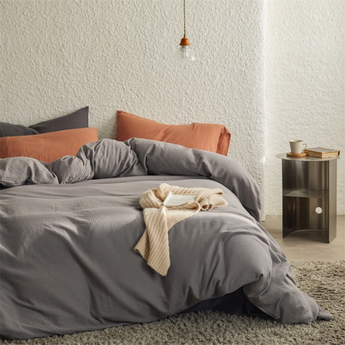 91家纺网 家纺一手货源 找家纺 安莱生活2024款绉纱美拉德色混搭四件套单品系列 水泥+黑巧+水泥太妃