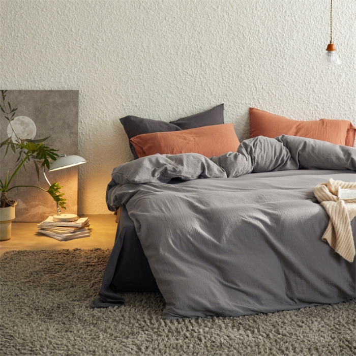 91家纺网 家纺一手货源 找家纺 安莱生活2024款绉纱美拉德色混搭四件套单品系列 水泥+黑巧+水泥太妃