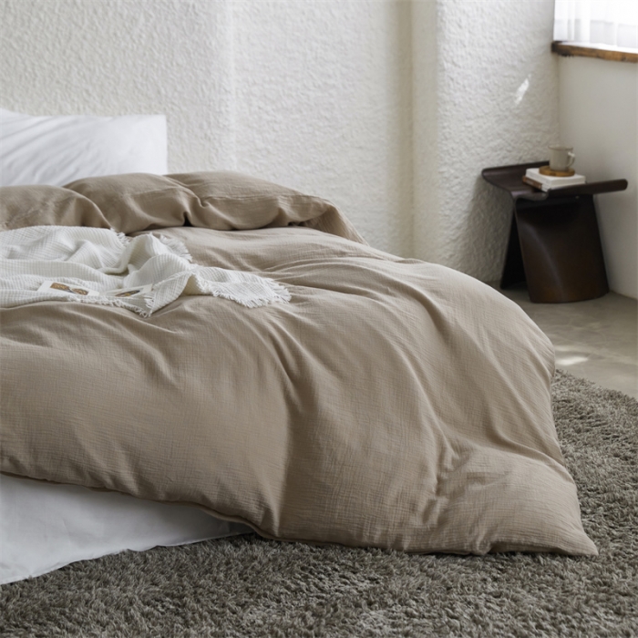 91家纺网 家纺一手货源 找家纺 安莱生活2024新款绉纱美拉德色纯色单品被套 伯爵