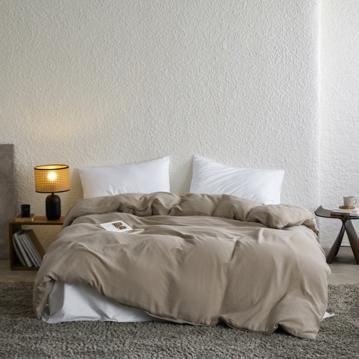 91家纺网 家纺一手货源 找家纺 安莱生活2024新款绉纱美拉德色纯色单品被套 伯爵