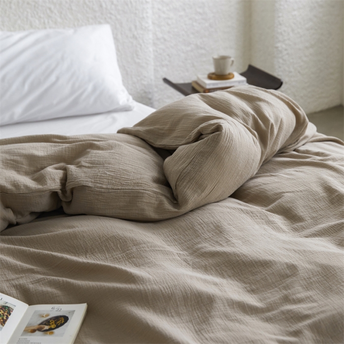 91家纺网 家纺一手货源 找家纺 安莱生活2024新款绉纱美拉德色纯色单品被套 伯爵