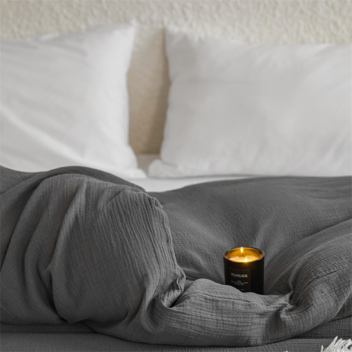 91家纺网 家纺一手货源 找家纺 安莱生活2024新款绉纱美拉德色纯色单品被套 黑巧