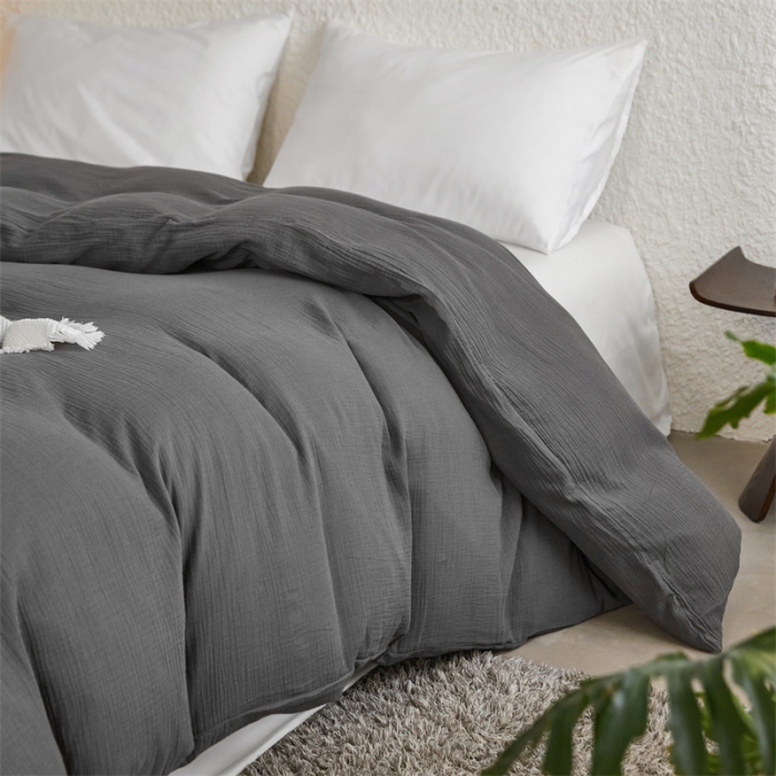 91家纺网 家纺一手货源 找家纺 安莱生活2024新款绉纱美拉德色纯色单品被套 黑巧