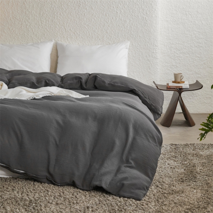 91家纺网 家纺一手货源 找家纺 安莱生活2024新款绉纱美拉德色纯色单品被套 黑巧