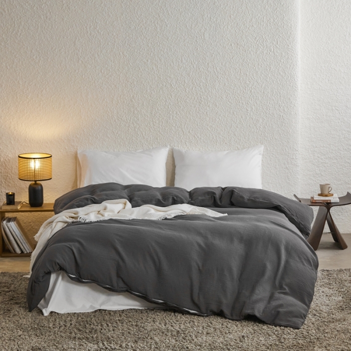 91家纺网 家纺一手货源 找家纺 安莱生活2024新款绉纱美拉德色纯色单品被套 黑巧