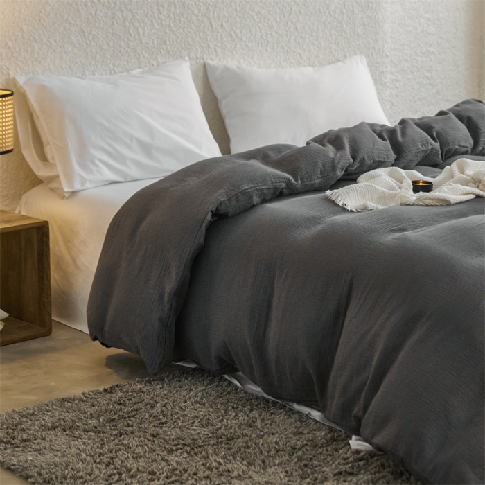 91家纺网 家纺一手货源 找家纺 安莱生活2024新款绉纱美拉德色纯色单品被套 黑巧